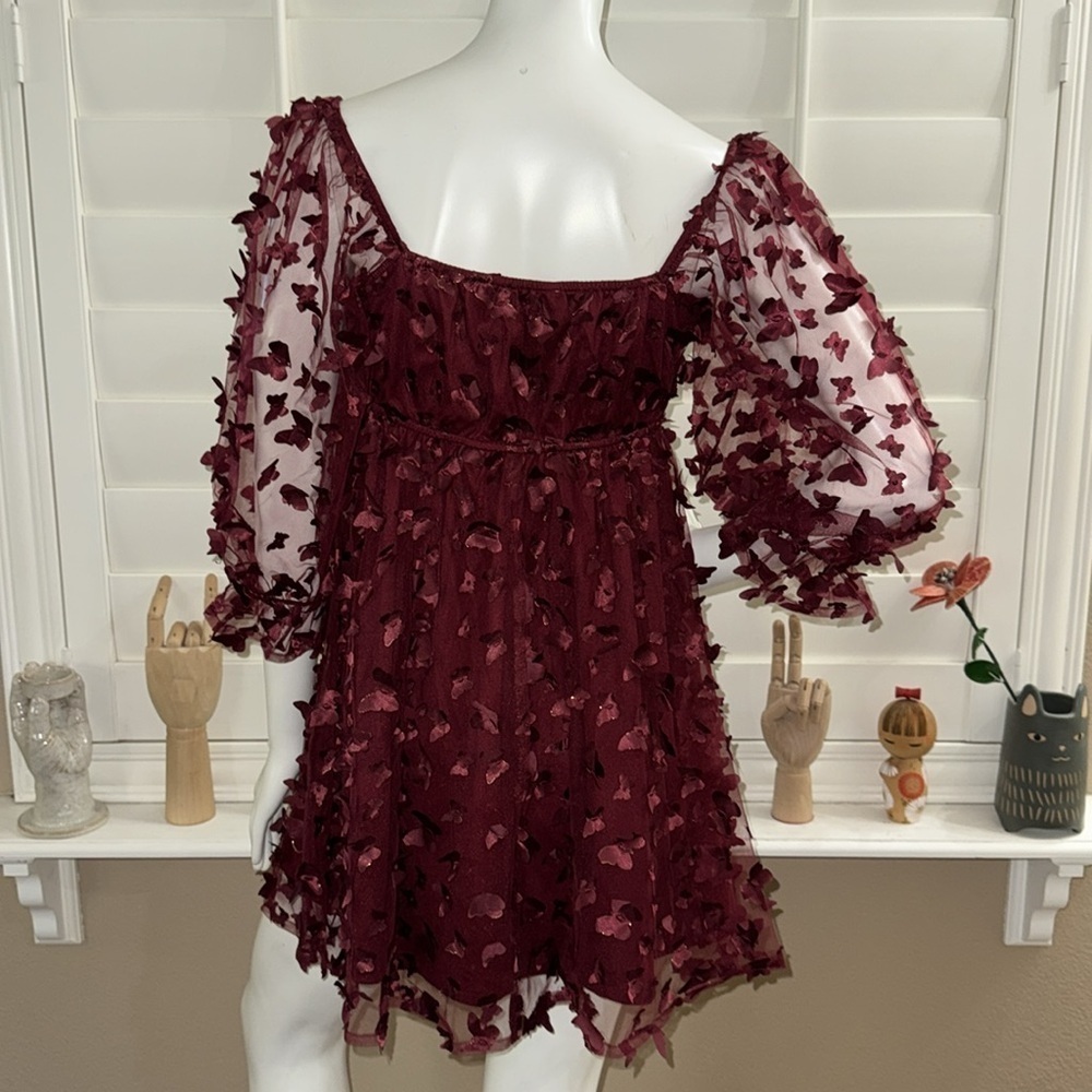 Thirty/Thirty Burgundy Butterfly Appliqué Mini Dress - Picture 5 of 10